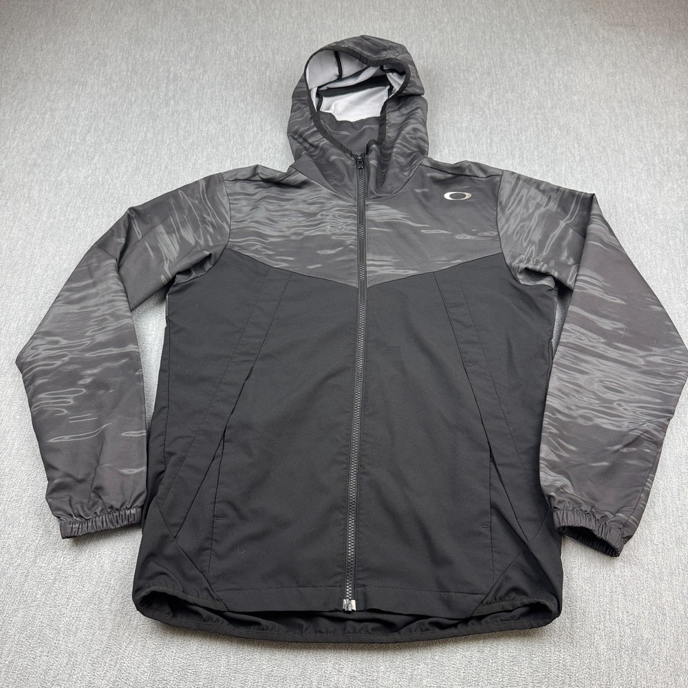 Oakley Windbreaker Jacket Mens L Black Design Full Zip Hooded Coat Lightweight